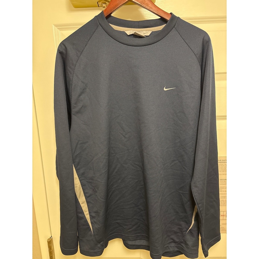 Nike Long Sleeve Training Shirt Navy Blue Athletic Top Mens Large